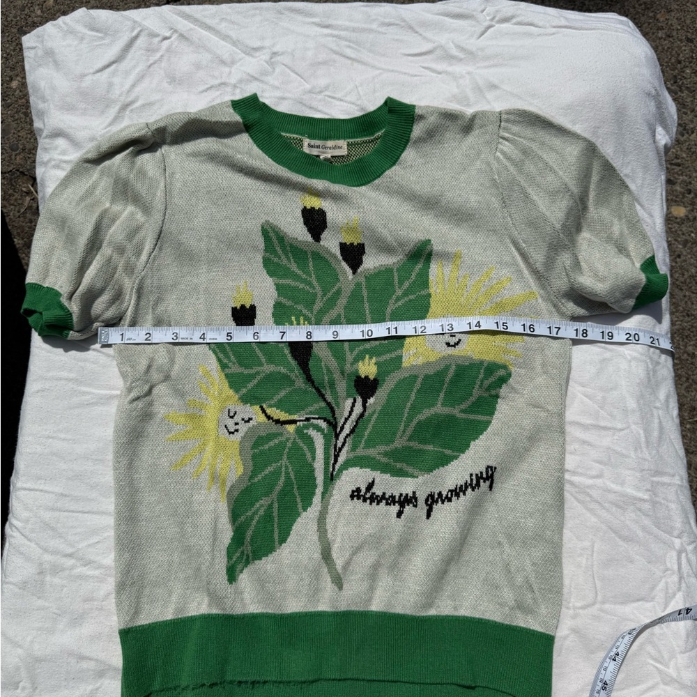 Saint Géraldine 
Green and White Graphic Knit Top